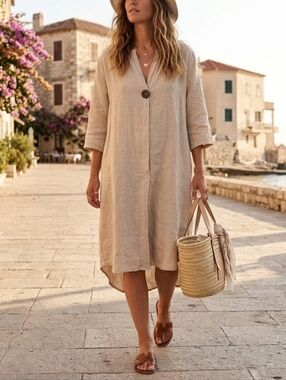Gray Label  Linen Tunic Dress, Lagenlook, Organic Chic, L